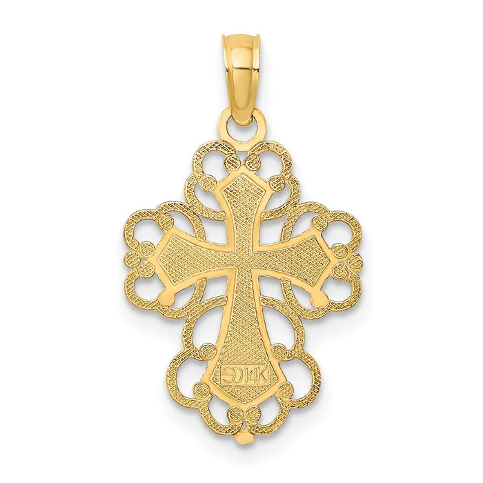 Million Charms 14K Yellow Gold Themed With Rhodium-Plated Beaded Lace Trim Relgious Cross Charm