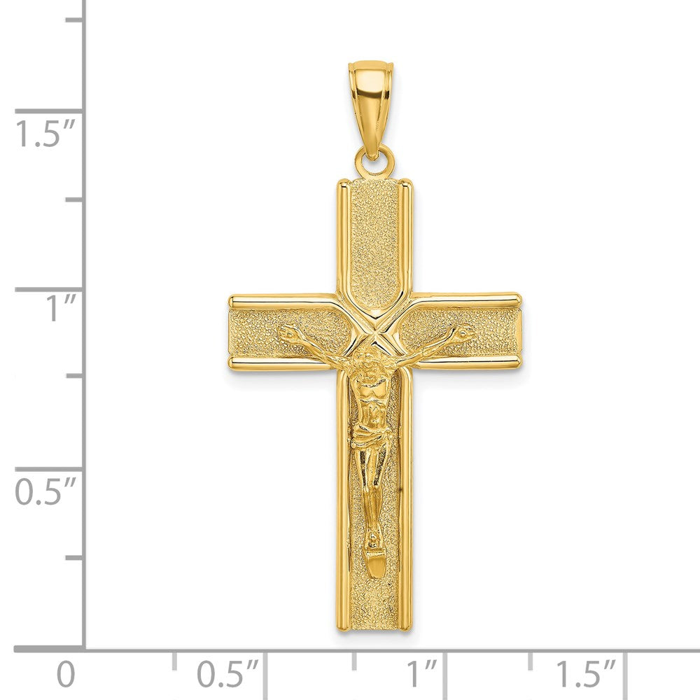 Million Charms 14K Yellow Gold Themed With Satin Finish In Middle Relgious Crucifix Charm