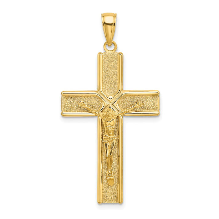 Million Charms 14K Yellow Gold Themed With Satin Finish In Middle Relgious Crucifix Charm