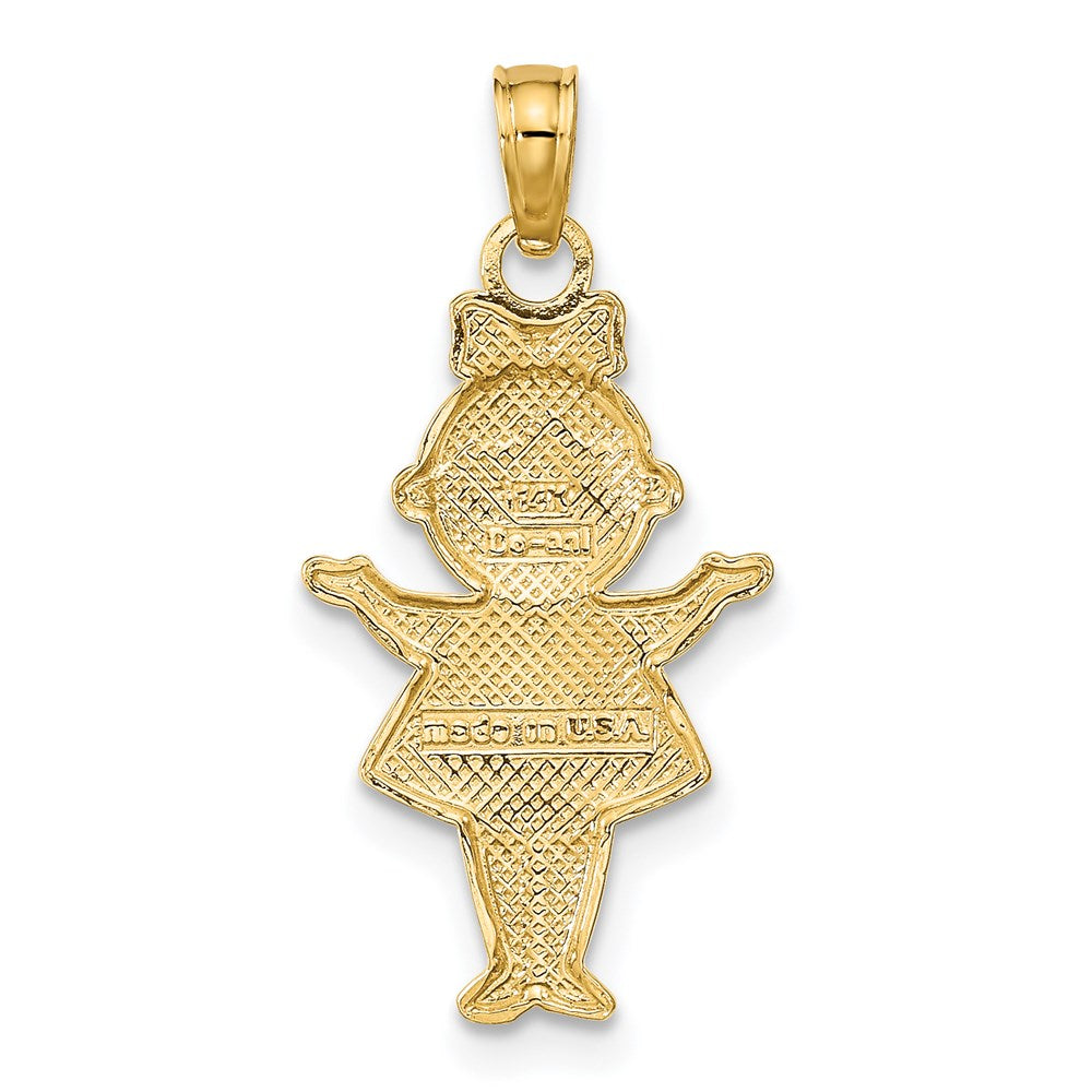 Million Charms 14K Yellow Gold Themed Textured With Rhodium-Plated Girl Charm