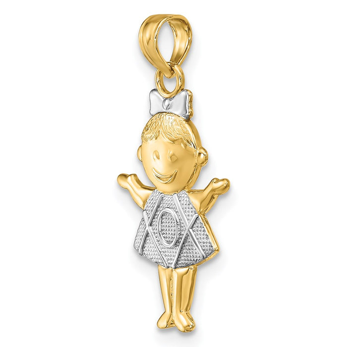 Million Charms 14K Yellow Gold Themed Textured With Rhodium-Plated Girl Charm