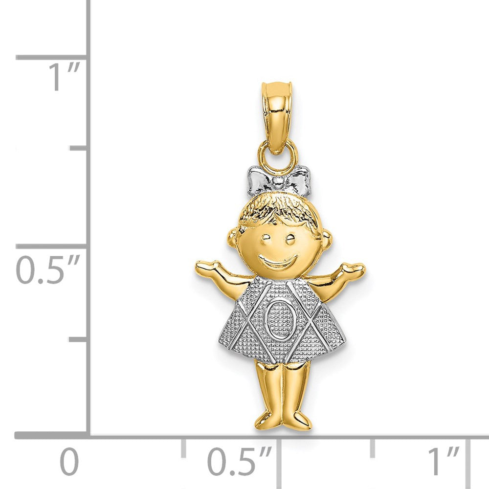 Million Charms 14K Yellow Gold Themed Textured With Rhodium-Plated Girl Charm