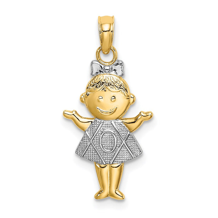 Million Charms 14K Yellow Gold Themed Textured With Rhodium-Plated Girl Charm