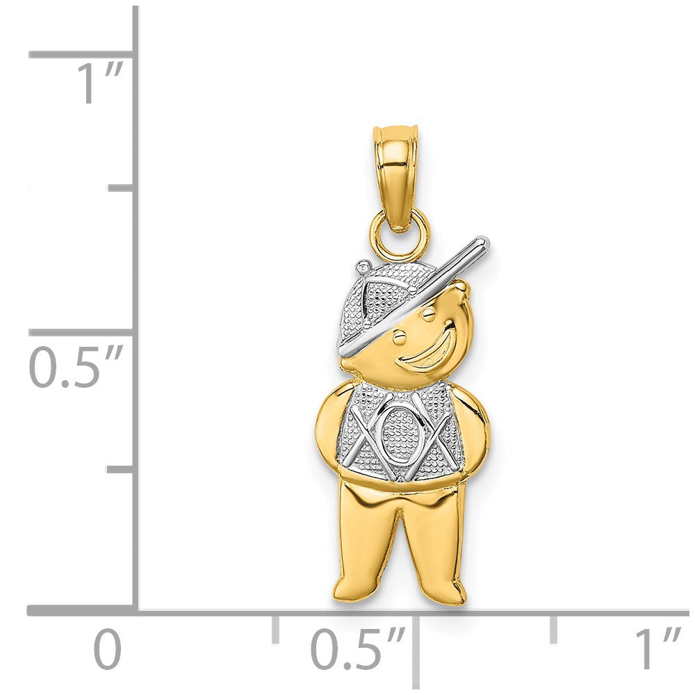 Million Charms 14K Yellow Gold Themed Textured With Rhodium-Plated Boy Charm