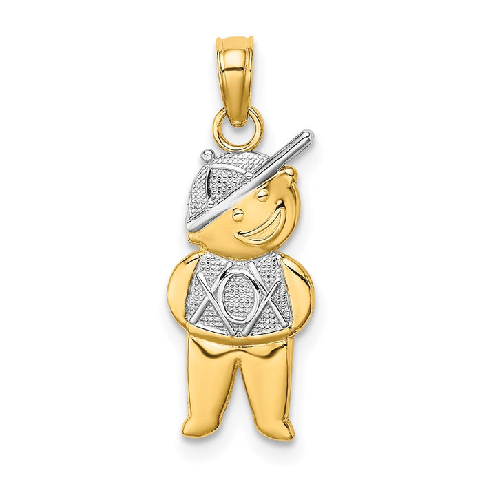 Million Charms 14K Yellow Gold Themed Textured With Rhodium-Plated Boy Charm