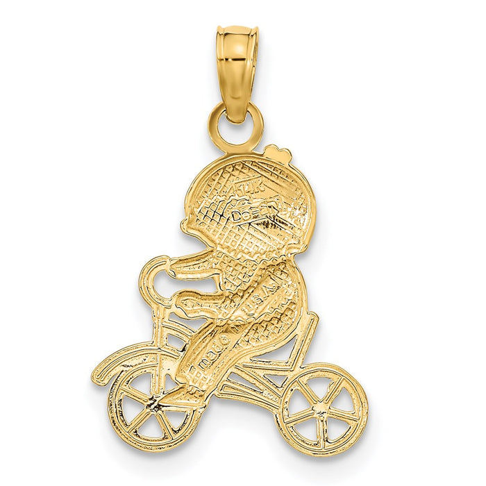 Million Charms 14K Yellow Gold Themed With Rhodium-Plated Little Boy On Bicycle Charm