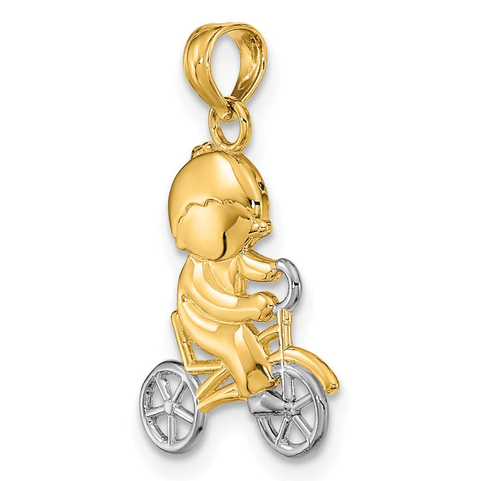 Million Charms 14K Yellow Gold Themed With Rhodium-Plated Little Boy On Bicycle Charm