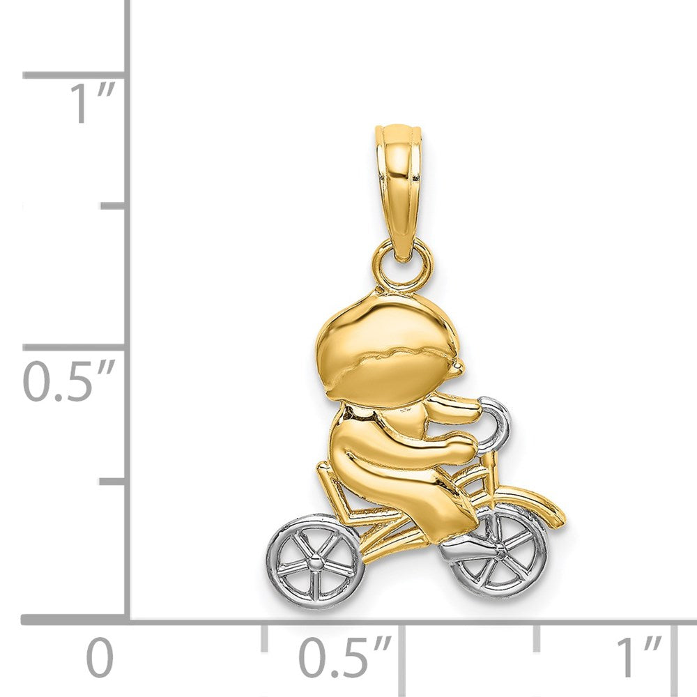 Million Charms 14K Yellow Gold Themed With Rhodium-Plated Little Boy On Bicycle Charm