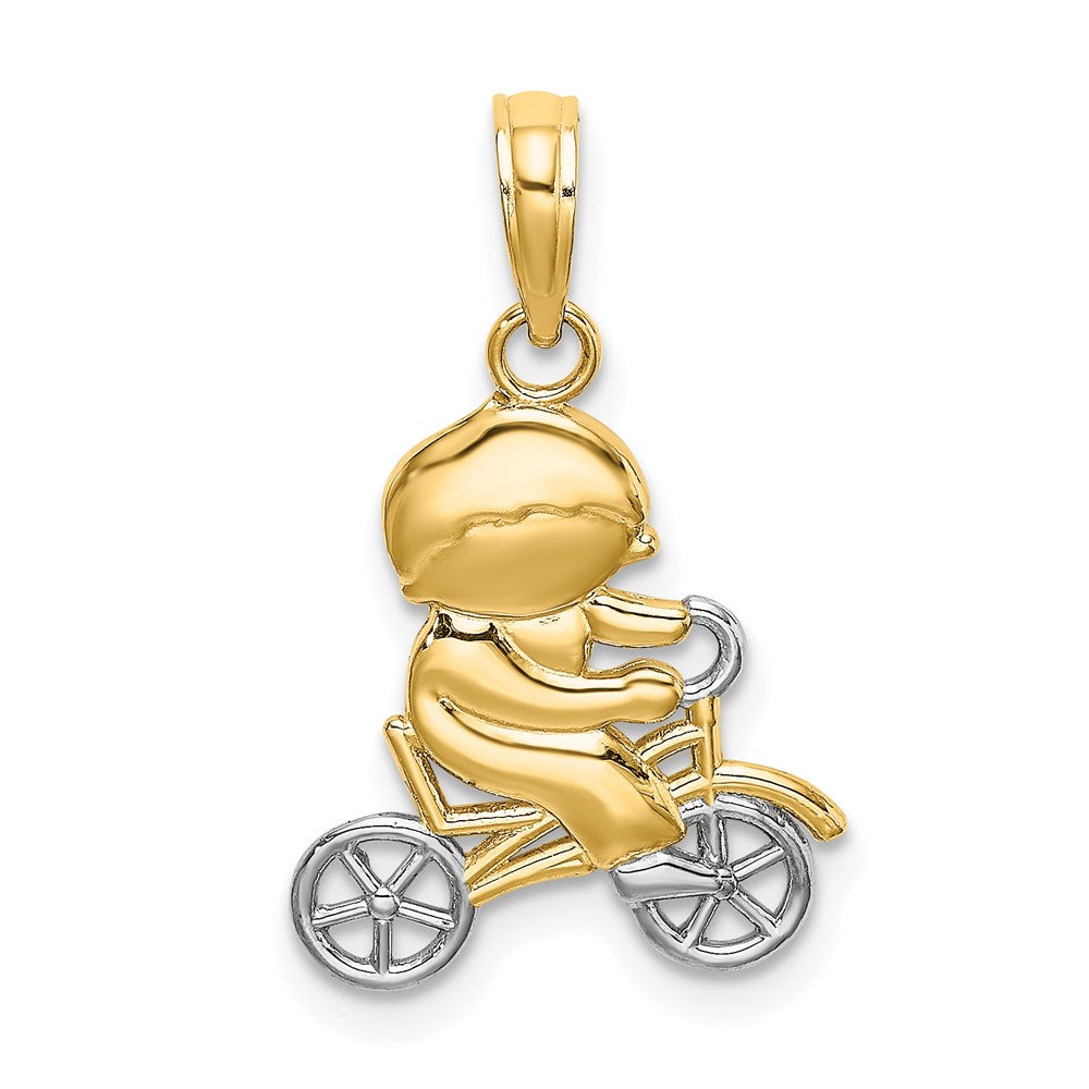 Million Charms 14K Yellow Gold Themed With Rhodium-Plated Little Boy On Bicycle Charm
