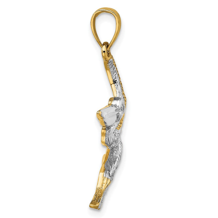Million Charms 14K Yellow Gold Themed With Rhodium-Plated 2-D Flying Pelican Charm