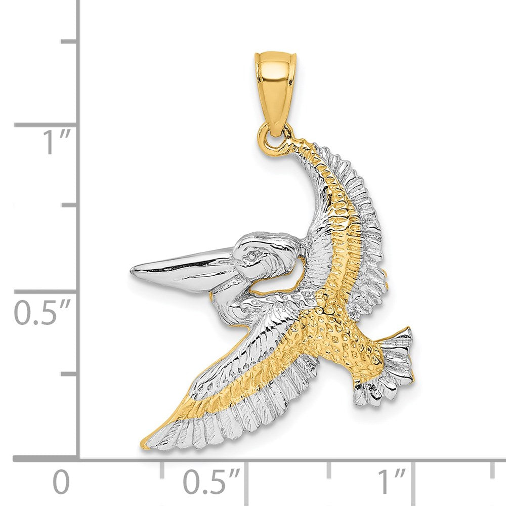 Million Charms 14K Yellow Gold Themed With Rhodium-Plated 2-D Flying Pelican Charm