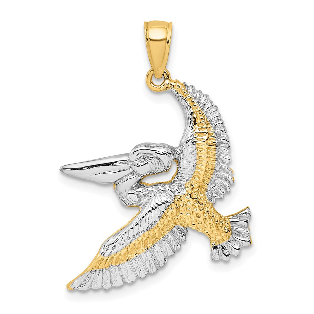 Million Charms 14K Yellow Gold Themed With Rhodium-Plated 2-D Flying Pelican Charm