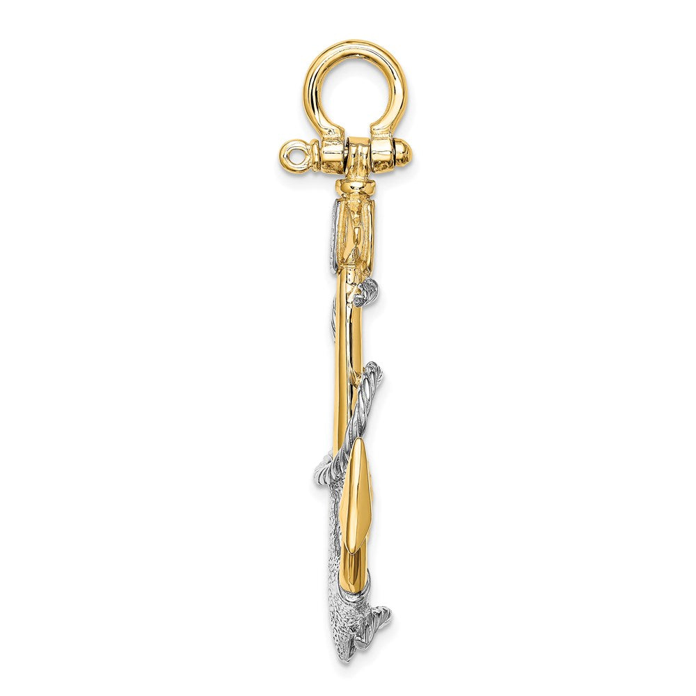 Million Charms 14K Rhodium-Plated 3-D Nautical Anchor With White Rope Shackle Bail Charm