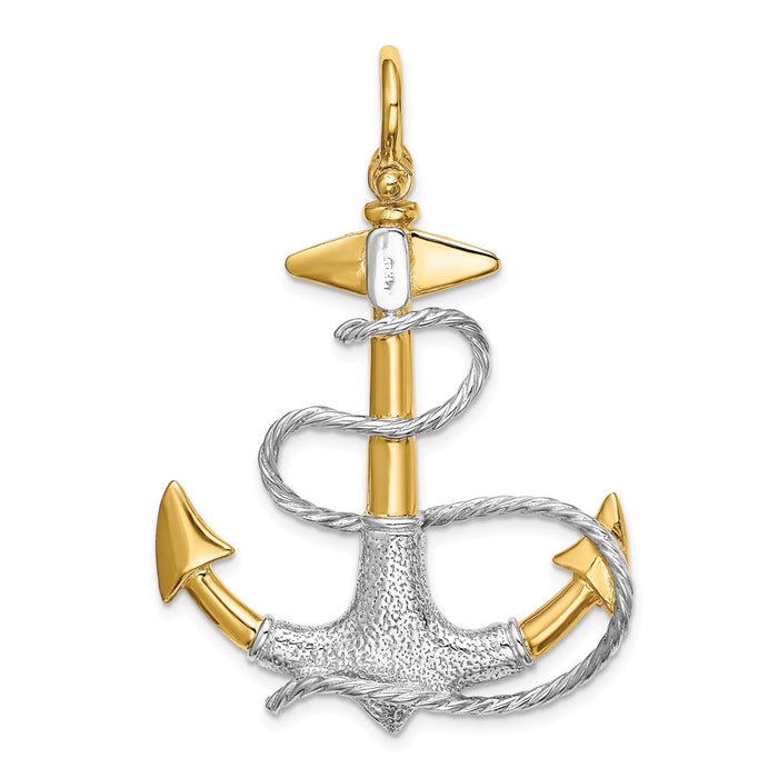 Million Charms 14K Rhodium-Plated 3-D Nautical Anchor With White Rope Shackle Bail Charm