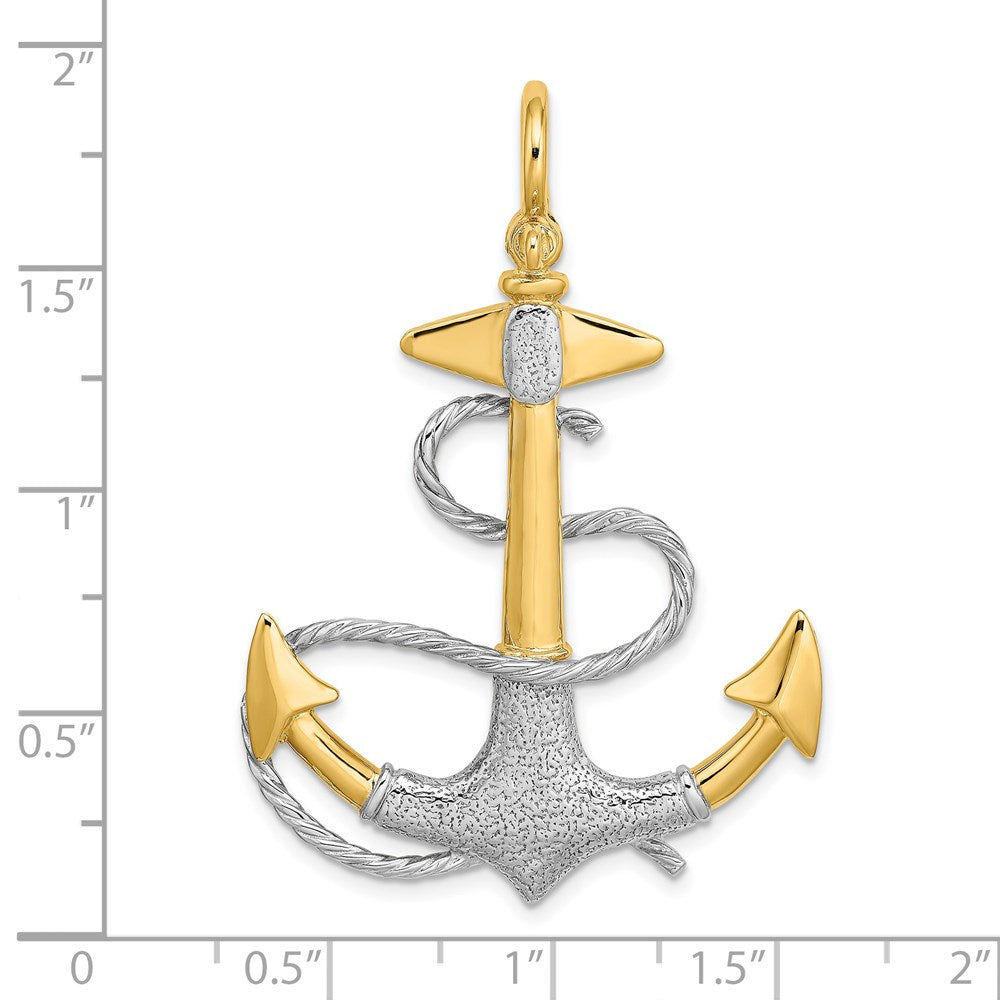 Million Charms 14K Rhodium-Plated 3-D Nautical Anchor With White Rope Shackle Bail Charm
