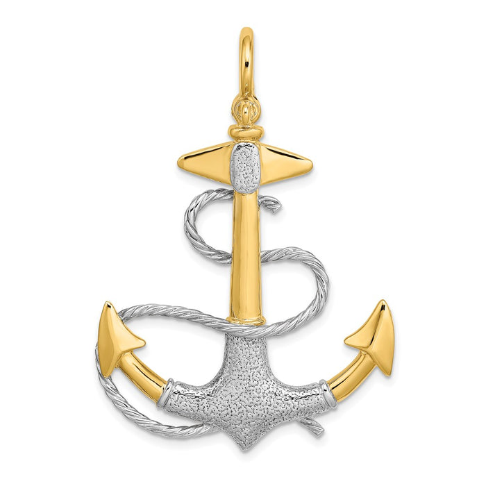 Million Charms 14K Rhodium-Plated 3-D Nautical Anchor With White Rope Shackle Bail Charm