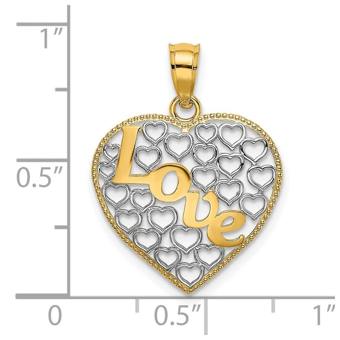 Million Charms 14K Yellow Gold Themed With Rhodium-Plated Heart With Love Charm