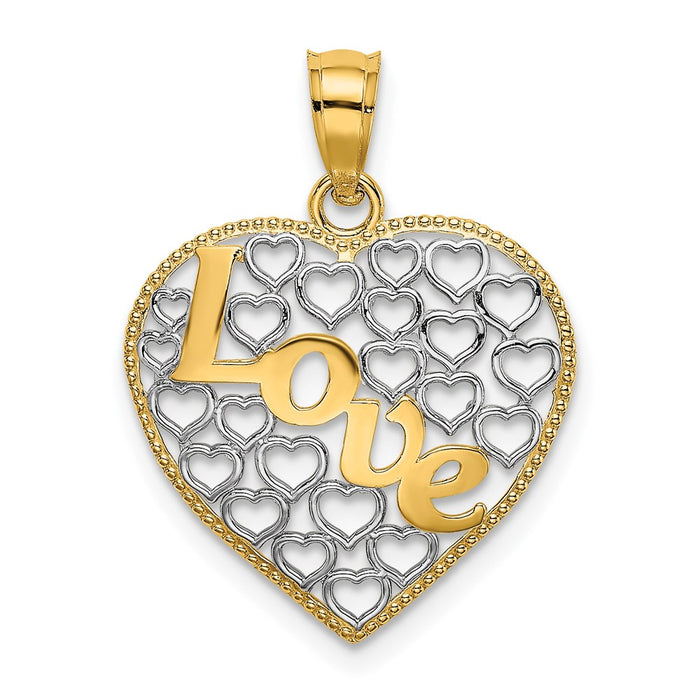 Million Charms 14K Yellow Gold Themed With Rhodium-Plated Heart With Love Charm