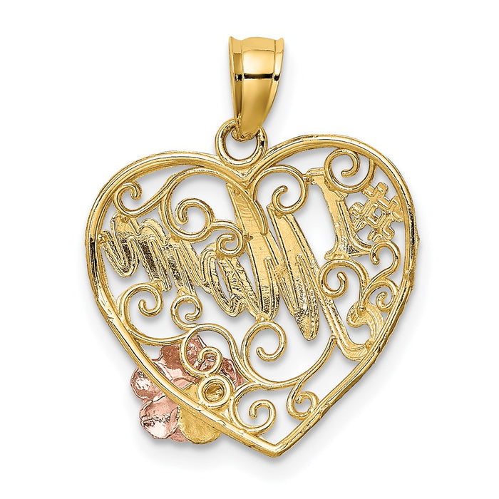 Million Charms 14K Yellow & Rose Gold Themed With Rhodium-Plated #1 Mom Heart Charm
