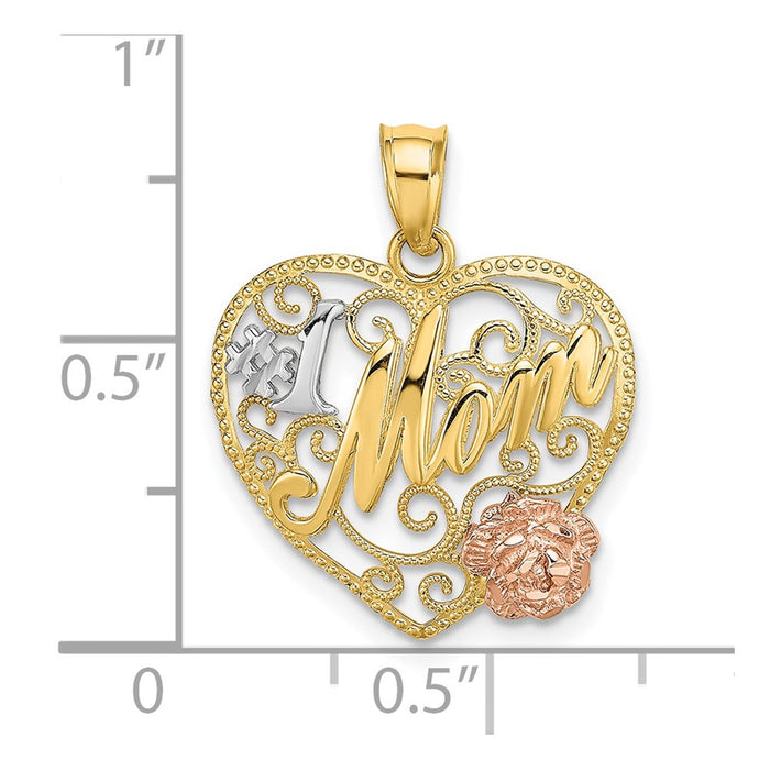 Million Charms 14K Yellow & Rose Gold Themed With Rhodium-Plated #1 Mom Heart Charm