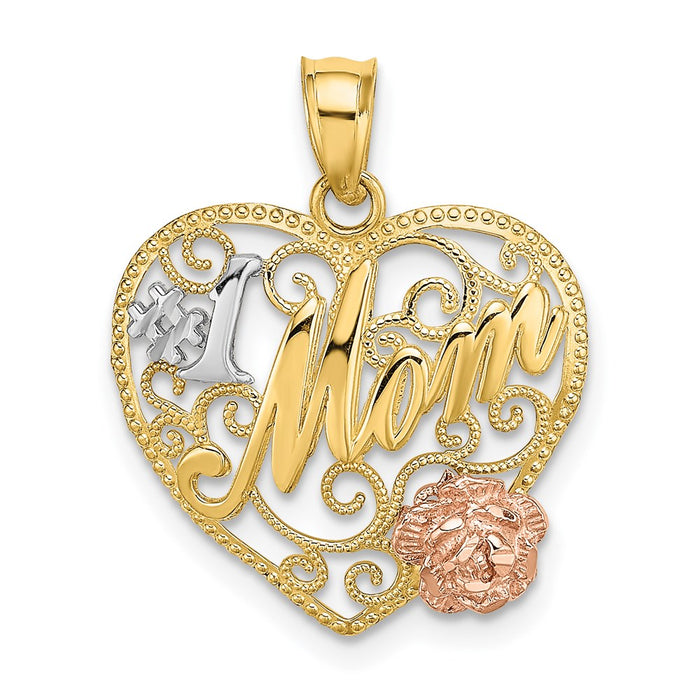 Million Charms 14K Yellow & Rose Gold Themed With Rhodium-Plated #1 Mom Heart Charm