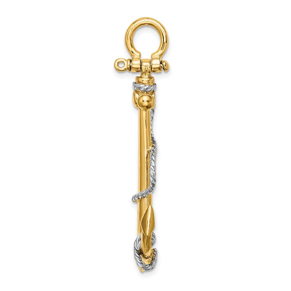 Million Charms 14K Rhodium-Plated 3-D Large Nautical Anchor With Rope & Shackle Bail Charm