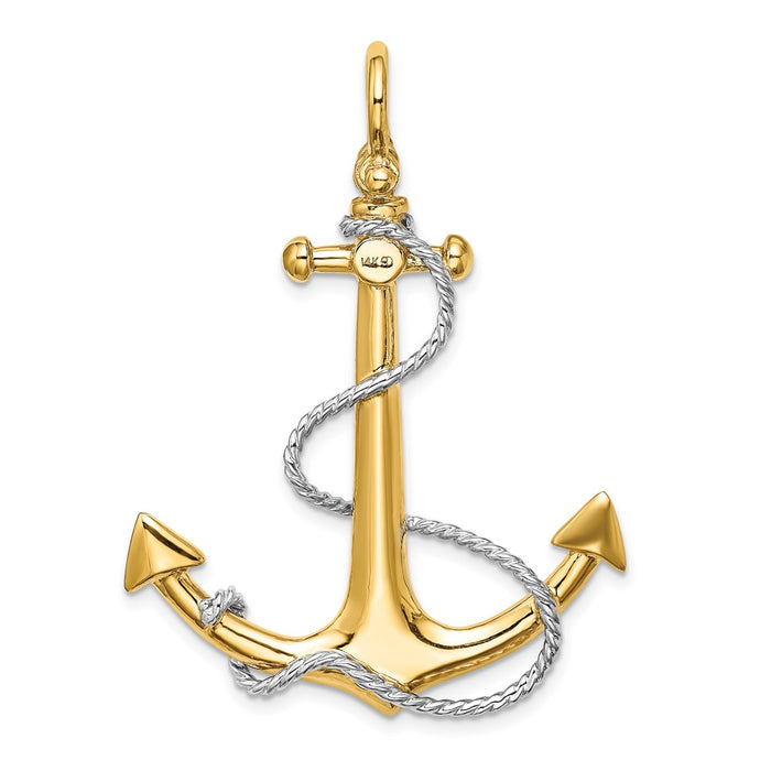 Million Charms 14K Rhodium-Plated 3-D Large Nautical Anchor With Rope & Shackle Bail Charm