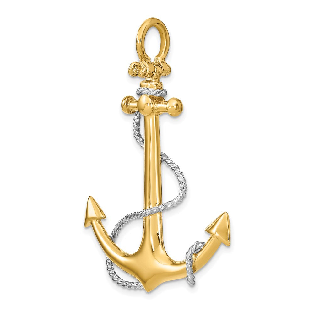 Million Charms 14K Rhodium-Plated 3-D Large Nautical Anchor With Rope & Shackle Bail Charm