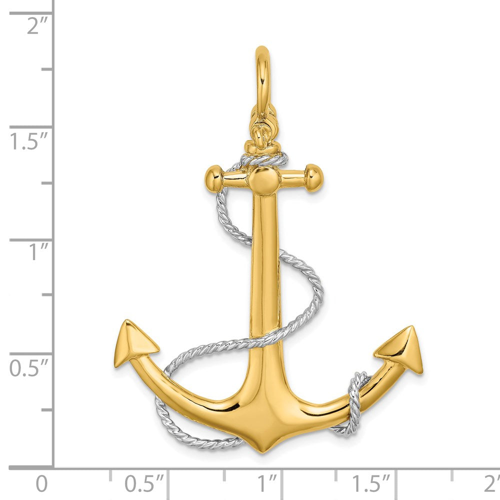 Million Charms 14K Rhodium-Plated 3-D Large Nautical Anchor With Rope & Shackle Bail Charm