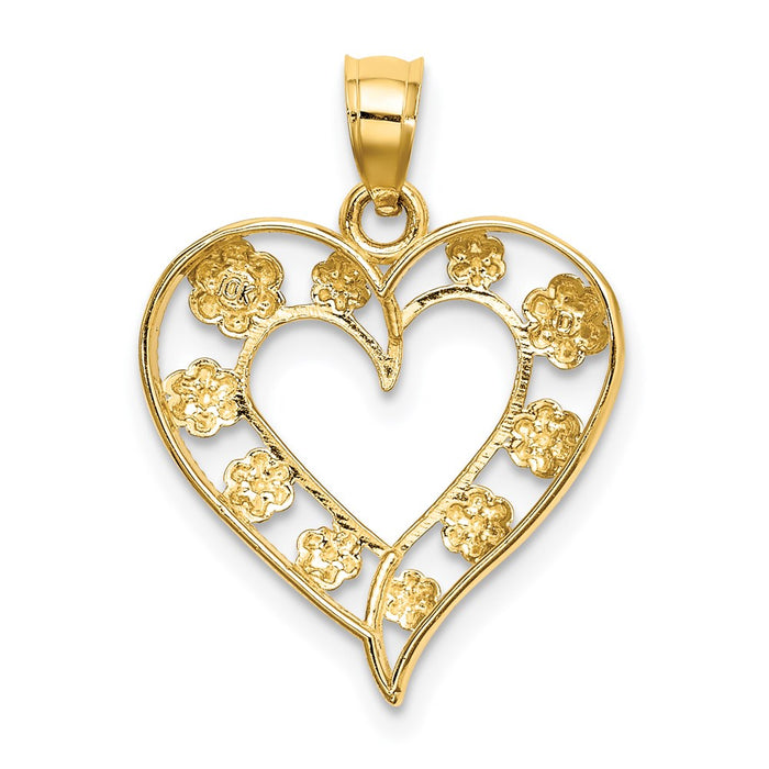 Million Charms 14K Two-Tone Gold Themed & Beaded Cut-Out Heart With Flowers Charm