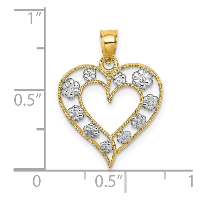 Million Charms 14K Two-Tone Gold Themed & Beaded Cut-Out Heart With Flowers Charm