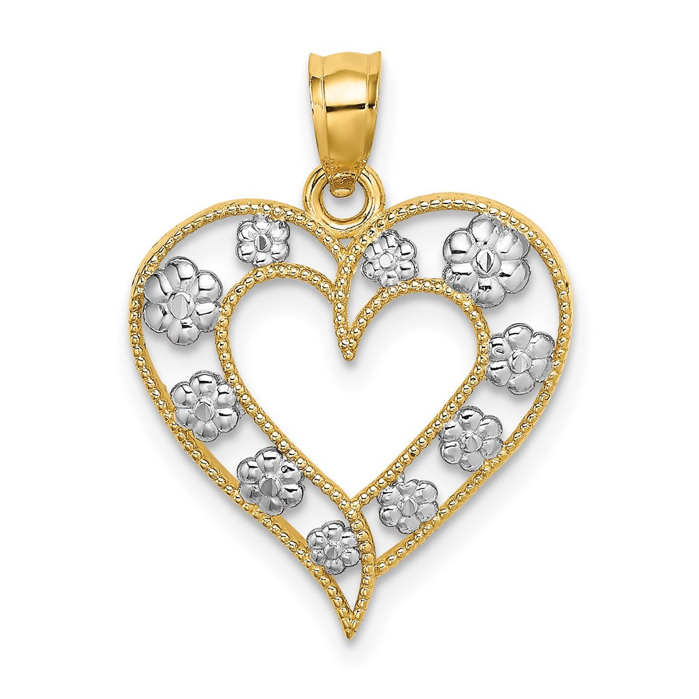 Million Charms 14K Two-Tone Gold Themed & Beaded Cut-Out Heart With Flowers Charm