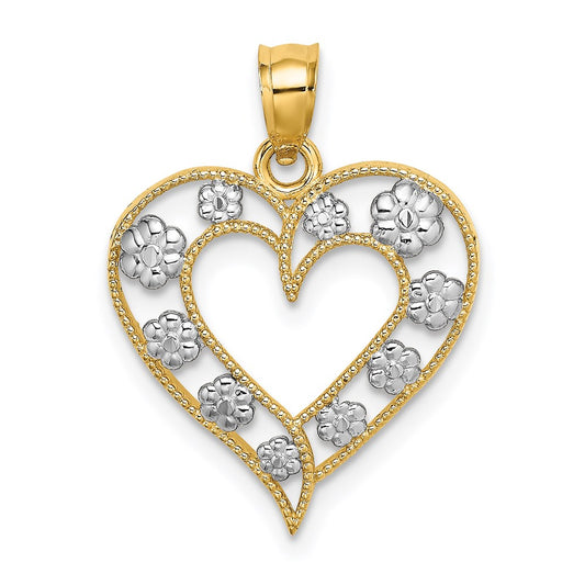 Million Charms 14K Two-Tone Gold Themed & Beaded Cut-Out Heart With Flowers Charm