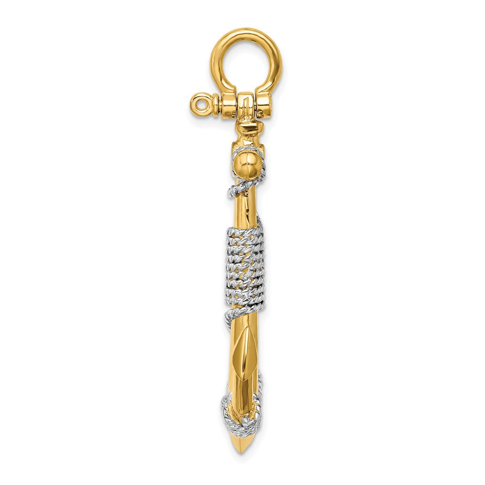 Million Charms 14K 3-D Large Nautical Anchor With White Wrapped Rope Charm