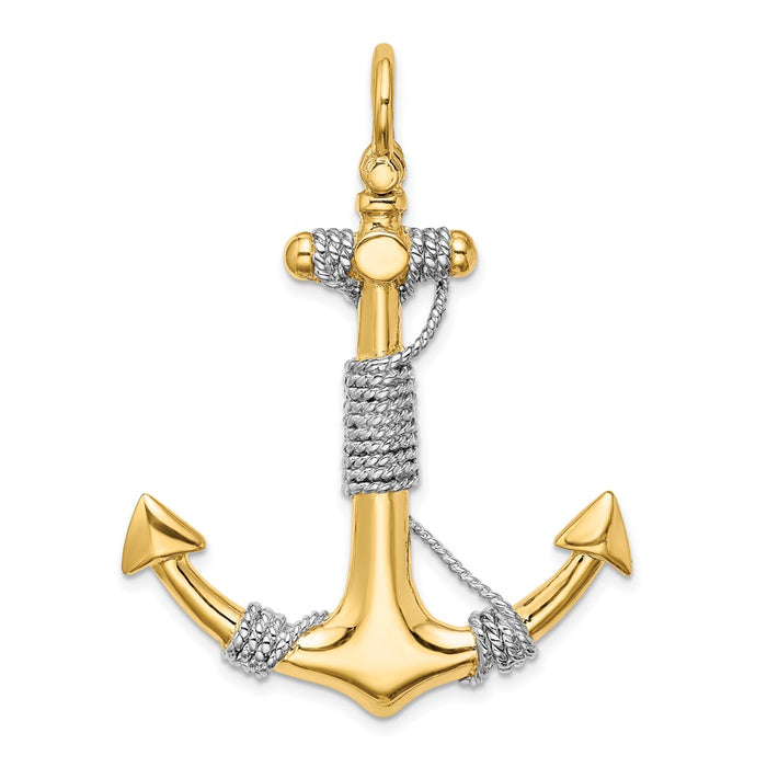 Million Charms 14K 3-D Large Nautical Anchor With White Wrapped Rope Charm