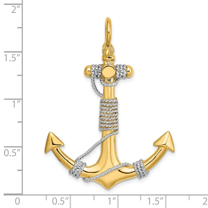 Million Charms 14K 3-D Large Nautical Anchor With White Wrapped Rope Charm