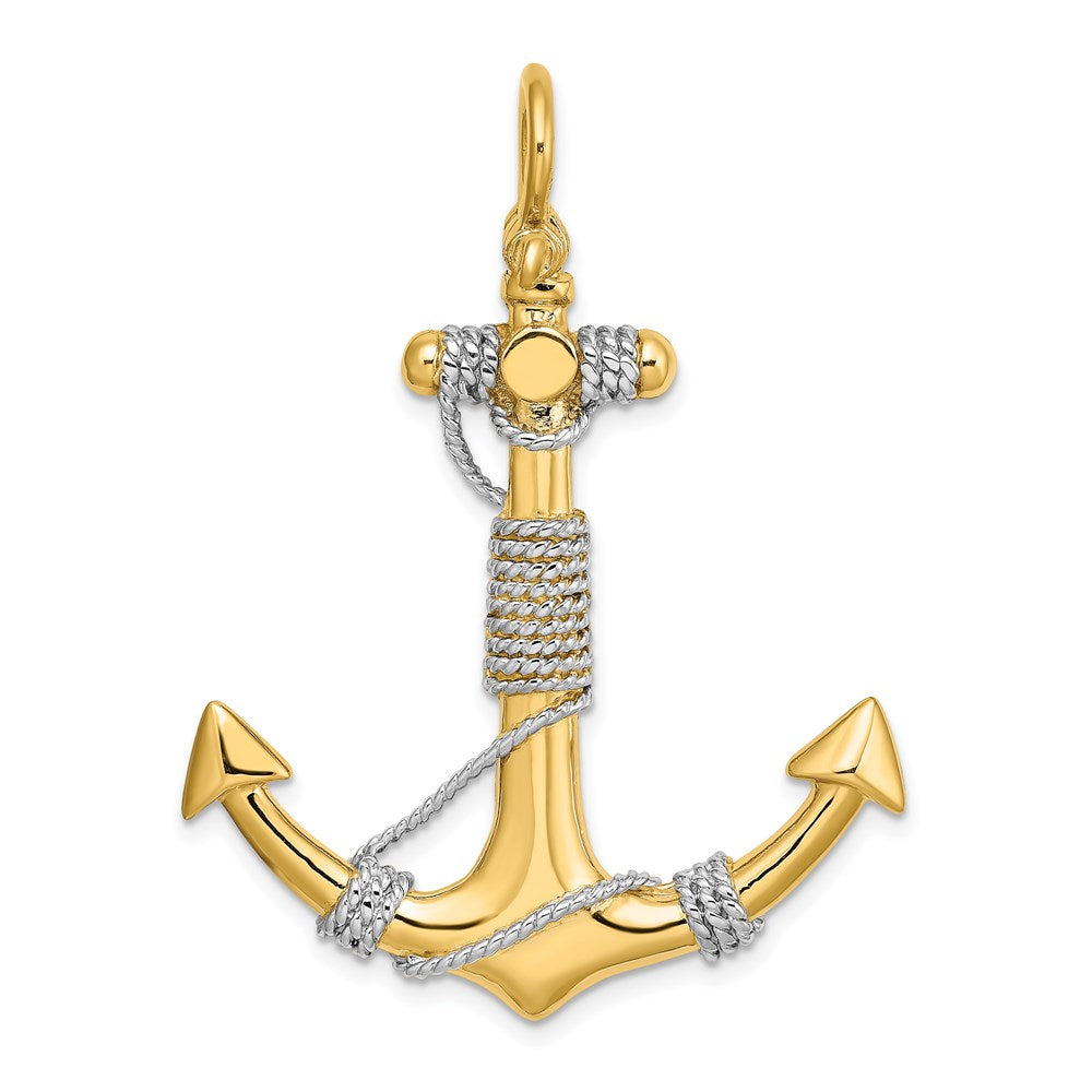 Million Charms 14K 3-D Large Nautical Anchor With White Wrapped Rope Charm