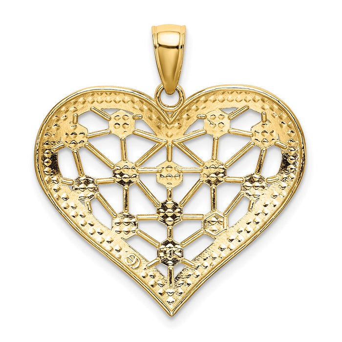 Million Charms 14K Yellow Gold Themed With Rhodium-Plated Lattice Center Heart Charm