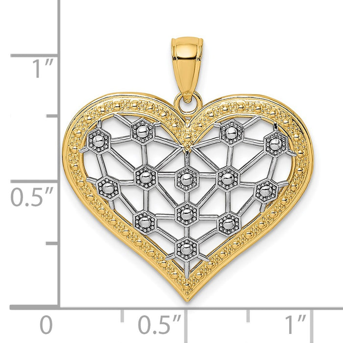 Million Charms 14K Yellow Gold Themed With Rhodium-Plated Lattice Center Heart Charm