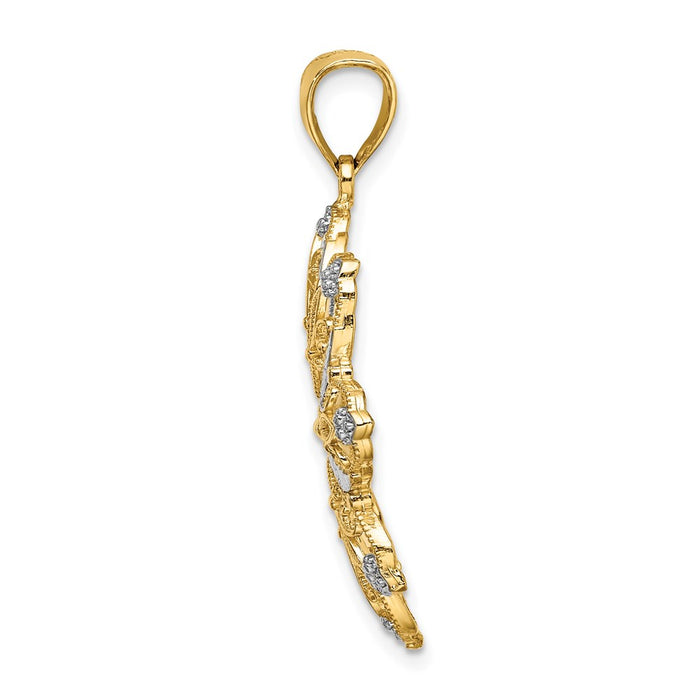 Million Charms 14K Yellow Gold Themed With Rhodium-Plated Diamond-Cut Flower Charm