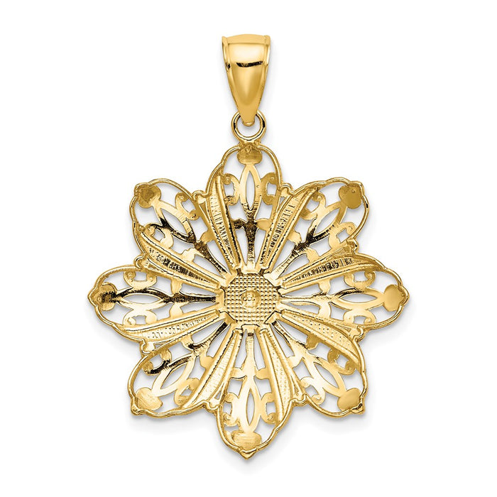 Million Charms 14K Yellow Gold Themed With Rhodium-Plated Diamond-Cut Flower Charm