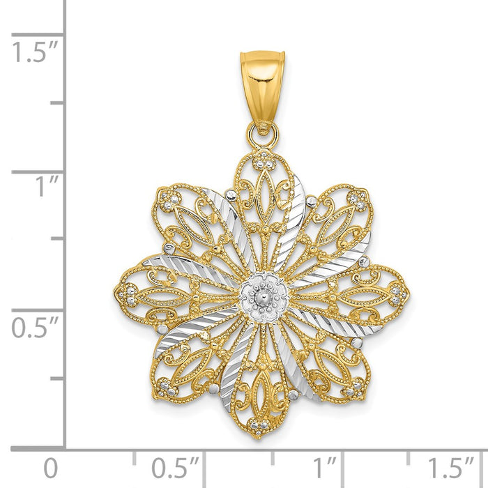 Million Charms 14K Yellow Gold Themed With Rhodium-Plated Diamond-Cut Flower Charm