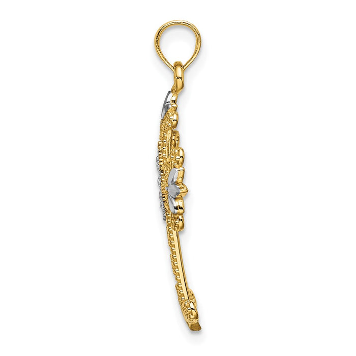 Million Charms 14K Yellow Gold Themed With Rhodium-Plated Beaded & Diamond-Cut Relgious Cross Charm