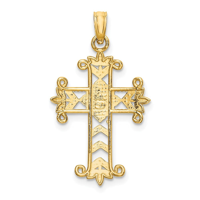 Million Charms 14K Yellow Gold Themed With Rhodium-Plated Beaded & Diamond-Cut Relgious Cross Charm