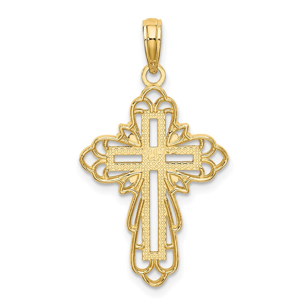 Million Charms 14K Yellow Gold Themed With Rhodium-Plated & Lace Trim Relgious Cross Charm