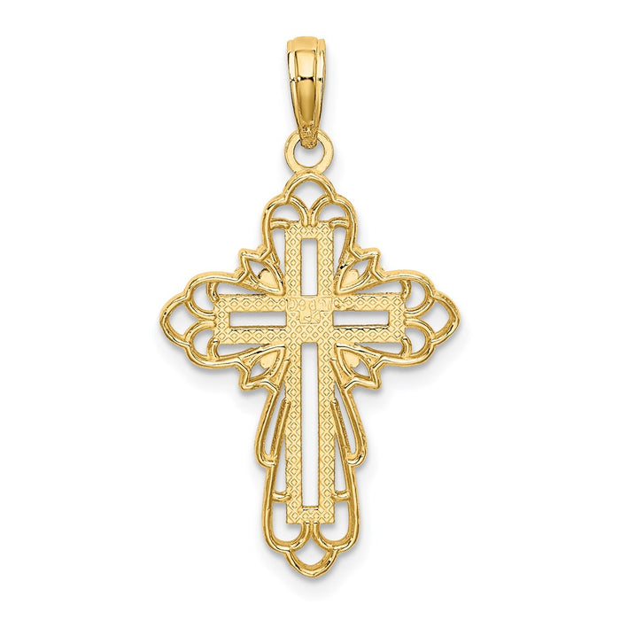 Million Charms 14K Yellow Gold Themed With Rhodium-Plated & Lace Trim Relgious Cross Charm