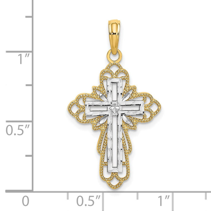 Million Charms 14K Yellow Gold Themed With Rhodium-Plated & Lace Trim Relgious Cross Charm