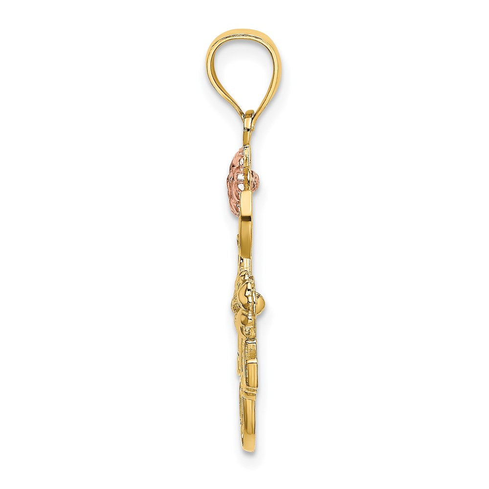 Million Charms 14K Tri-Color I Love You Script With Two Flowers Charm