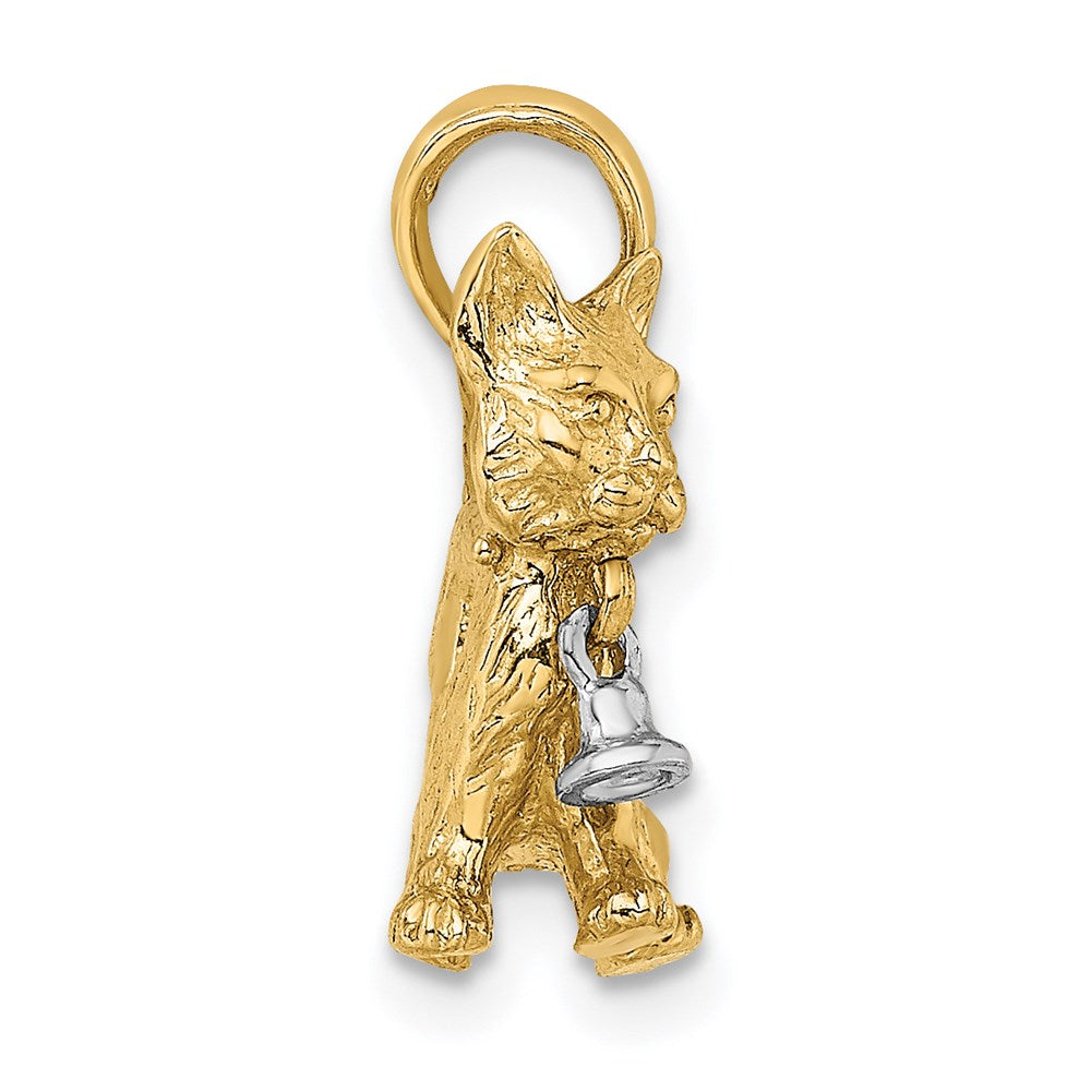 Million Charms 14K With Rhodium-Plated & 3-D Cat With Dangling Bell Charm