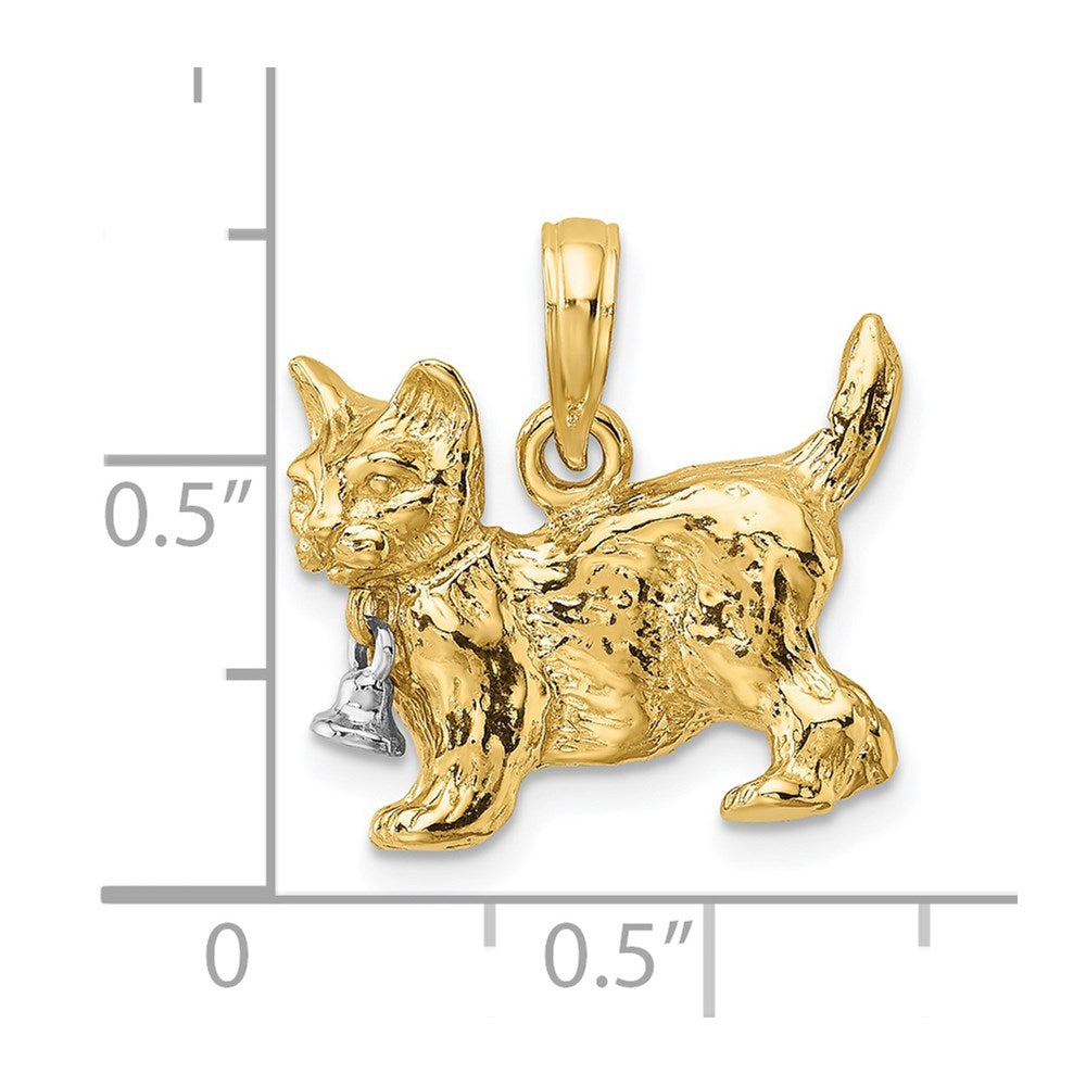 Million Charms 14K With Rhodium-Plated & 3-D Cat With Dangling Bell Charm